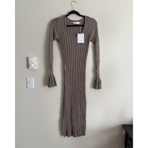 NWT Rachel Parcell Wide Rib Sweater Dress Small Brown Minimalist‎ Luxury